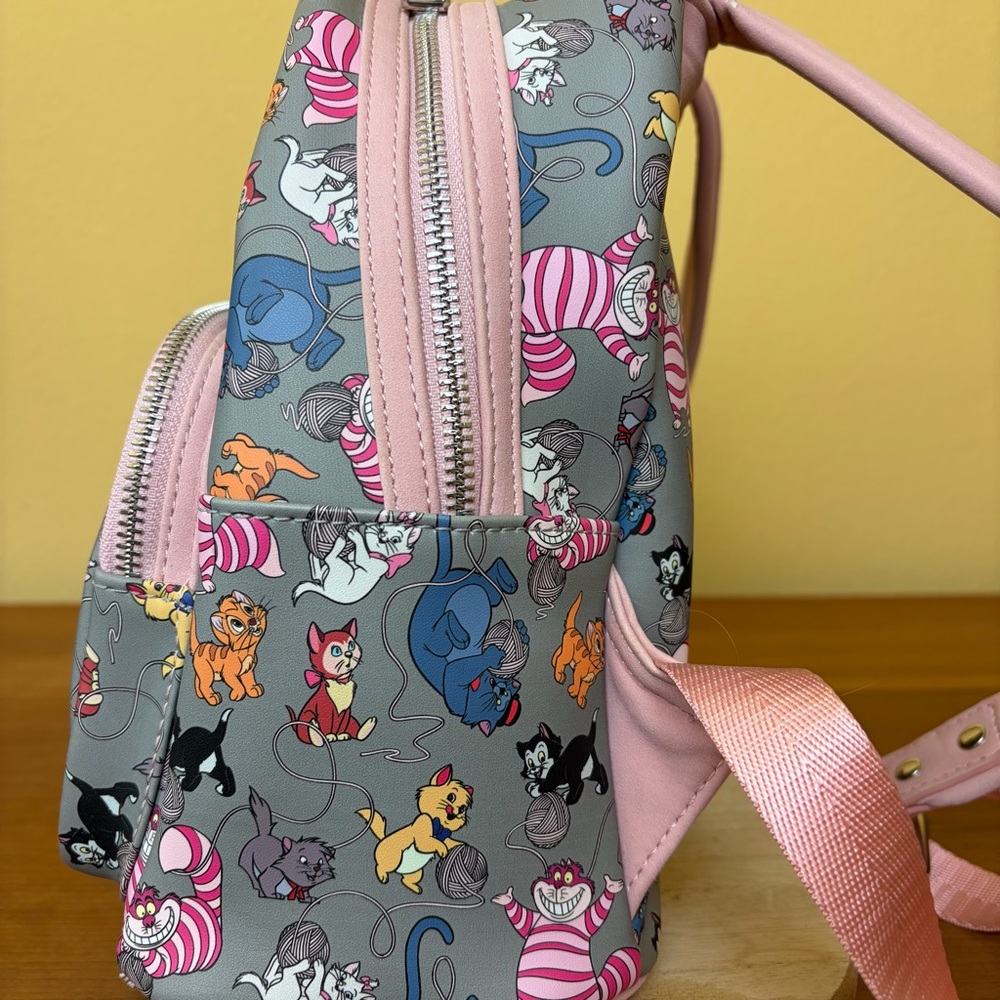 Loungefly Disney Cats Gray Pink Mini Backpack - Picture 6 of 16